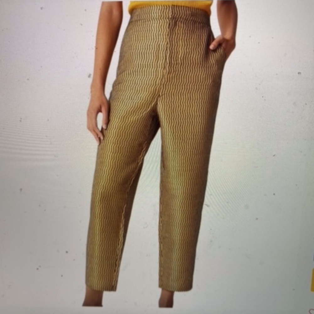 NWT Maeve Anthropologie high waist gold black jacquard stripe pants, Sz MP